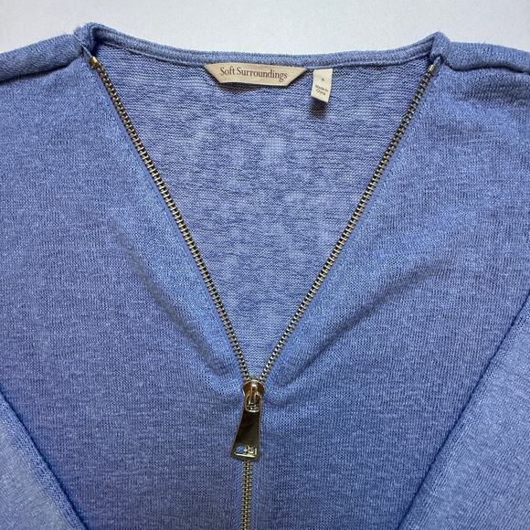 Soft Surroundings Valentina Blue Zip Front Sweater Slub Knit Gold Accent Sz S - Picture 4 of 7